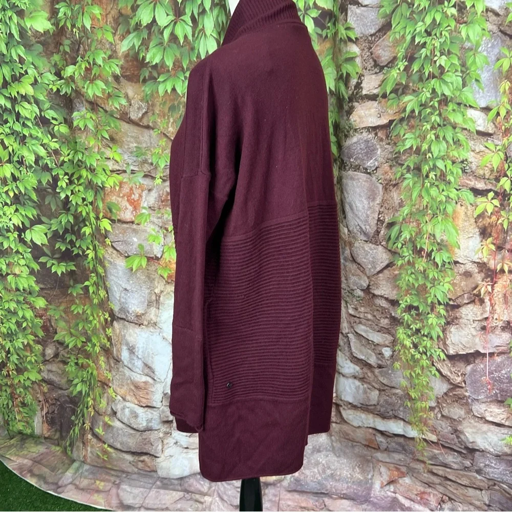 LULULEMON Heathered Plum Athleisure Rib Knit Merino Wool Open Cardigan Sweater 4